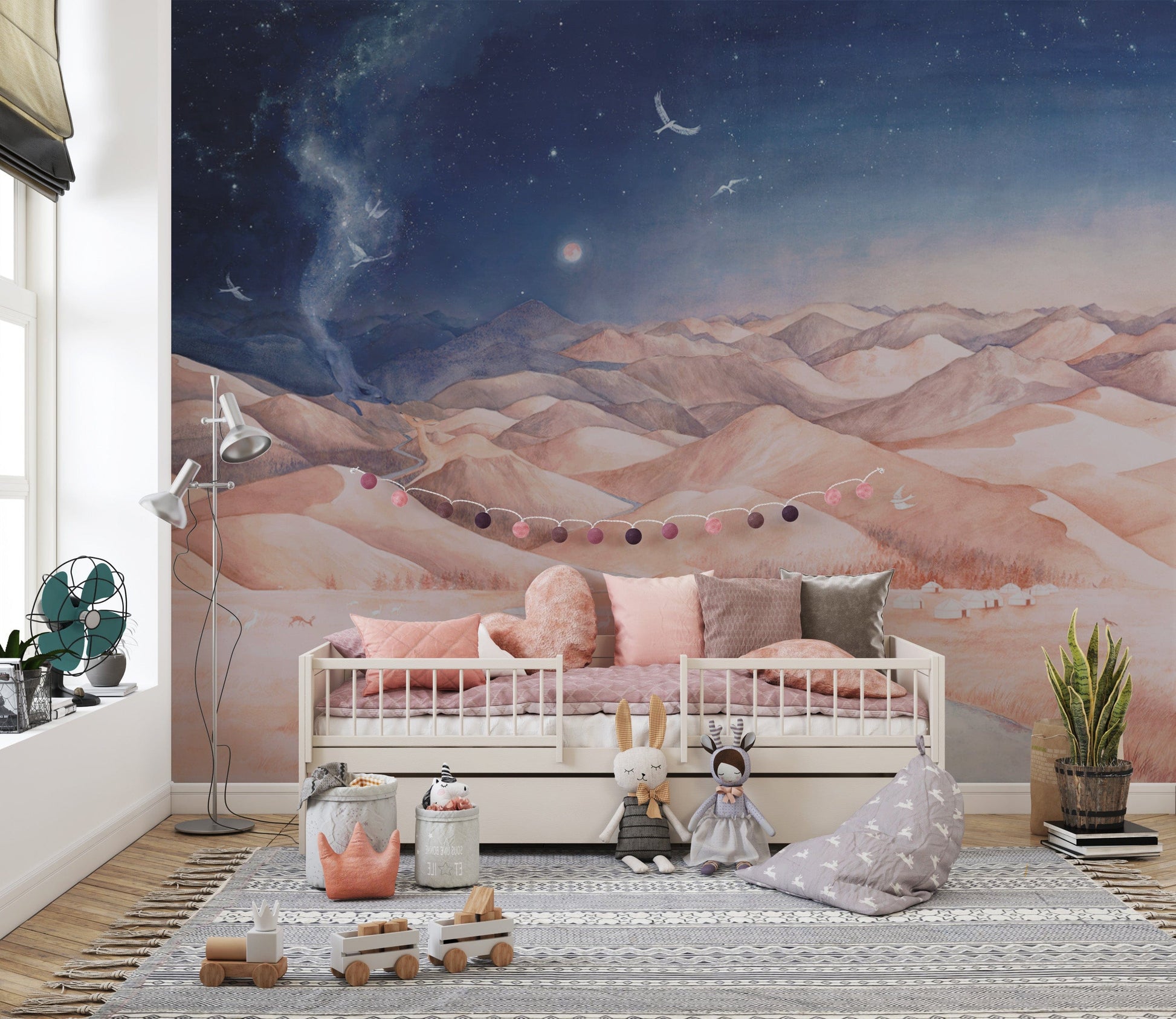 Celestial mountain scene kids room decor
