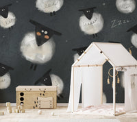 Whimsical black sheep wallpaper design
