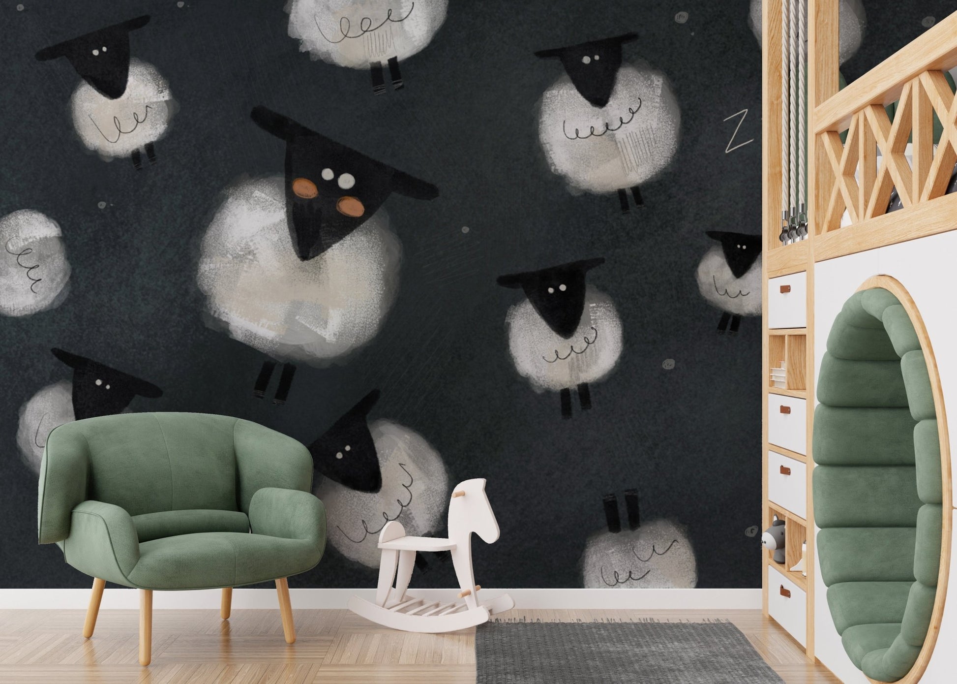 Nighttime sheep pattern wallpaper print
