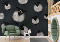 Nighttime sheep pattern wallpaper print
