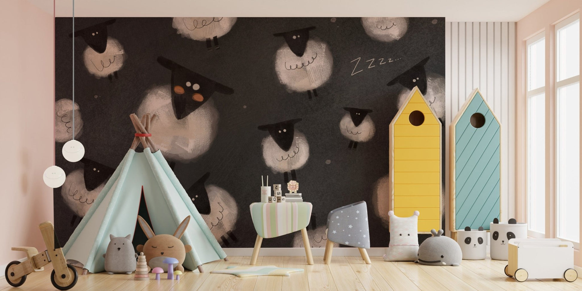 Floating sheep night theme wallpaper
