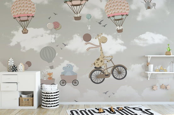 Whimsical Nursery Animal Adventure Wallpaper A608