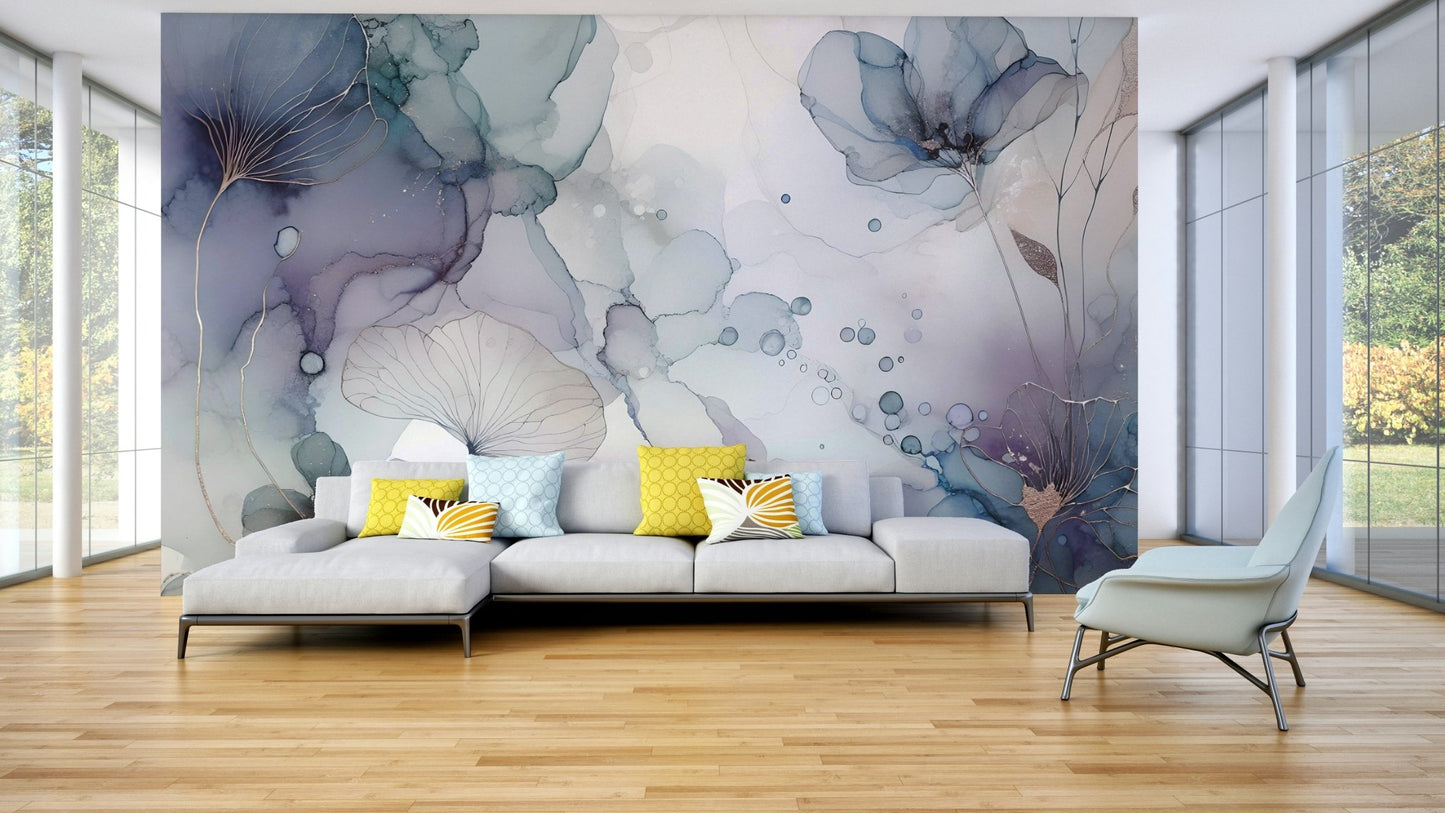 Elegant Dreamy Petals 2 mural with soft pastel flowers