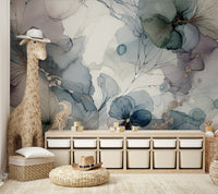 Artistic mural with delicate floral abstraction.

