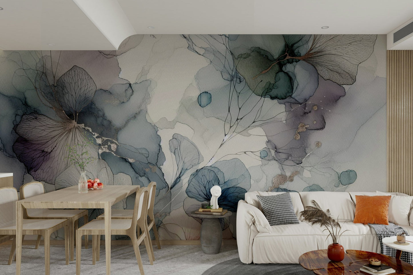 Gentle flower mural with layered, airy textures.

