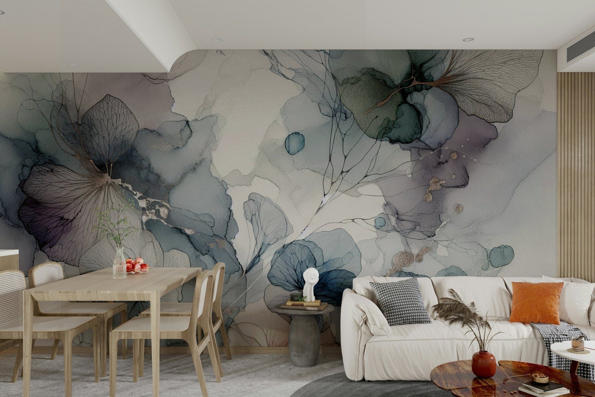 Gentle flower mural with layered, airy textures.

