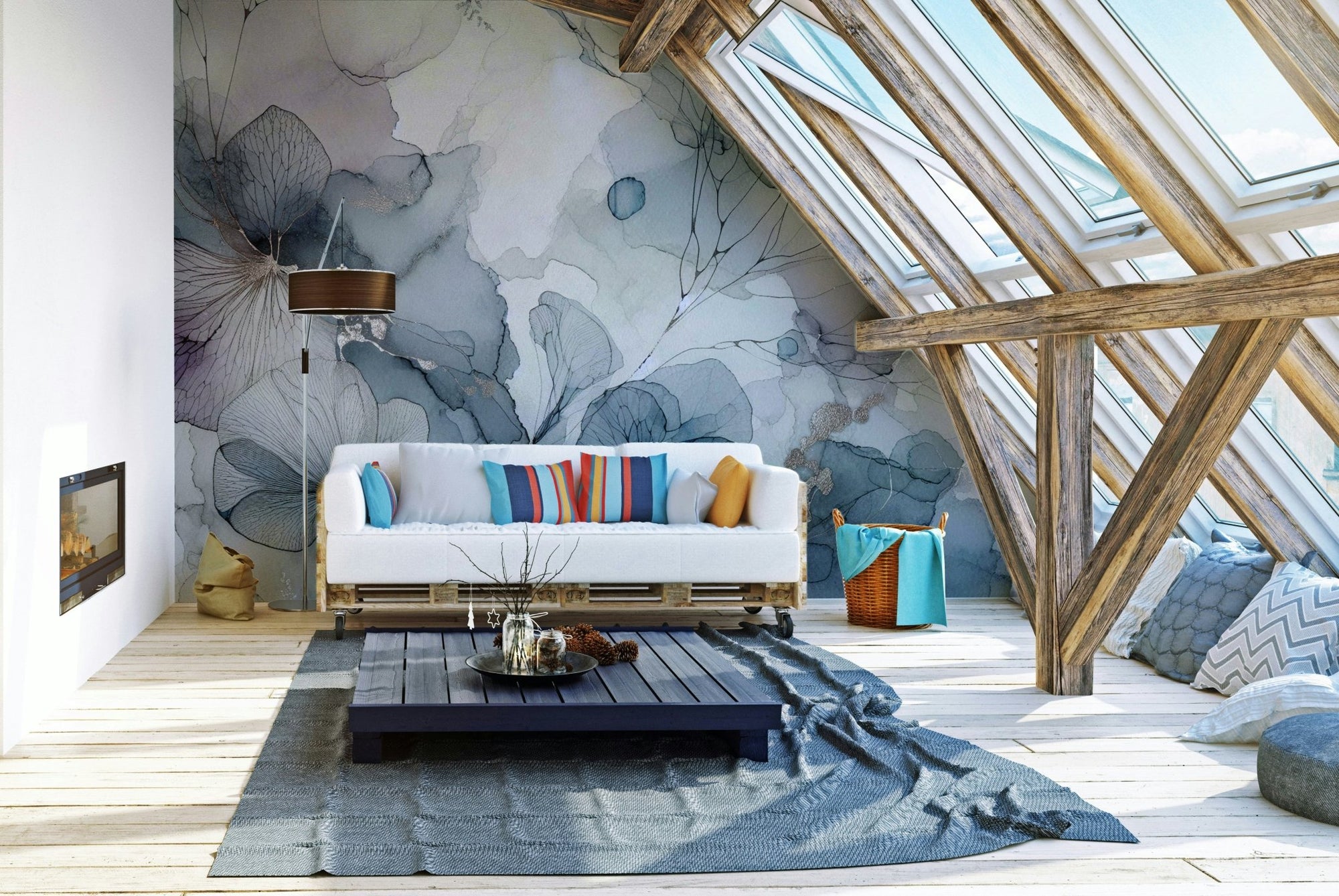 Blush-toned mural featuring abstract flower petals., GD1599