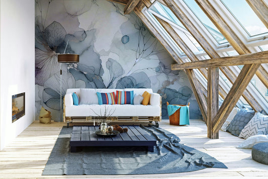 Blush-toned mural featuring abstract flower petals., GD1599