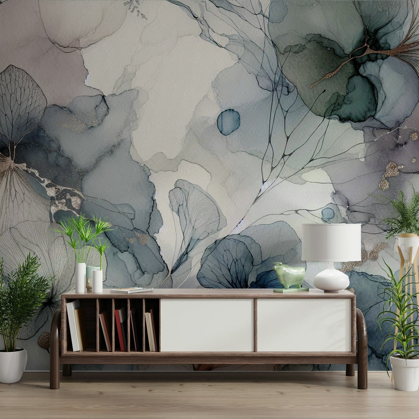 Soft floral wall mural with dreamy pastel petals.

