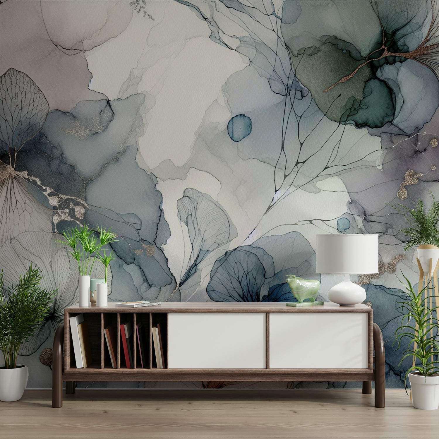 Soft floral wall mural with dreamy pastel petals.


