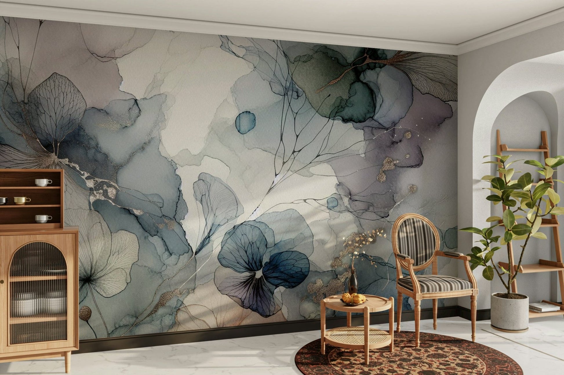 Feminine wall mural featuring dreamy petal blossoms.

