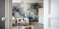 Ethereal petal mural with faded blush and cream hues.

