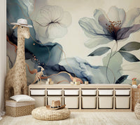 A peaceful blue garden mural on decorative wallpaper., GD4578