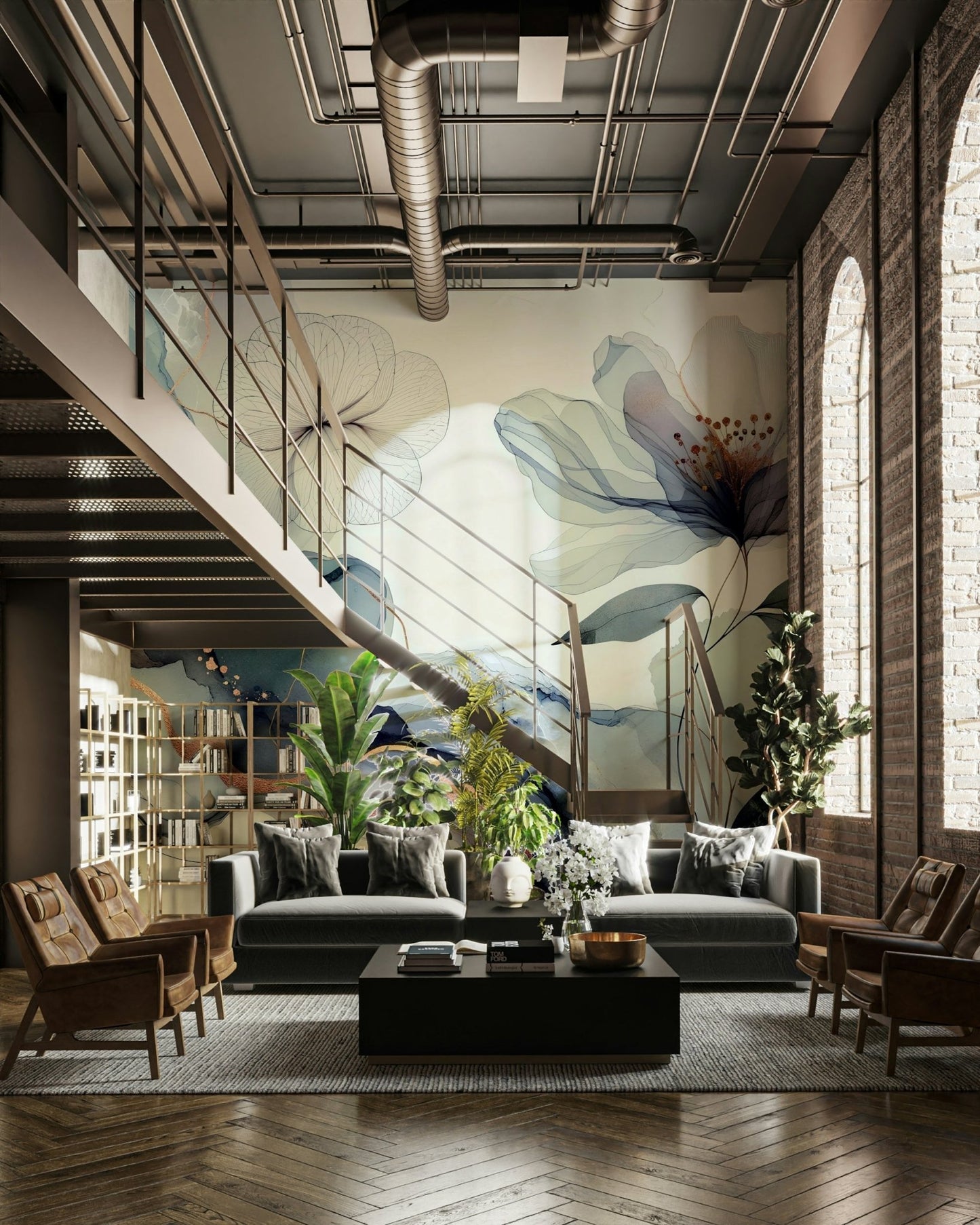 An artistic abstract floral mural for home decor., GD4578