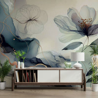 A classic floral wallpaper for walls with a blue background., GD4578
