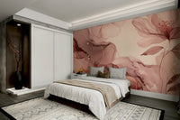 A minimalist sage leaf wallpaper mural with rose gold.

