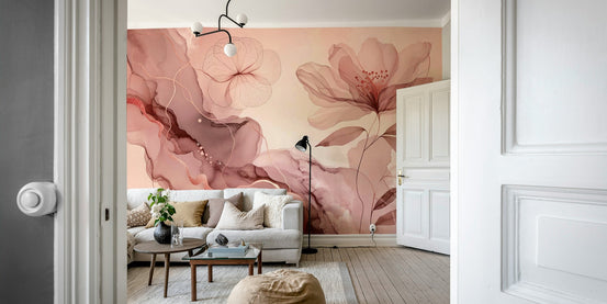 A beautiful sage garden wallpaper mural with rose gold detail., GD4579