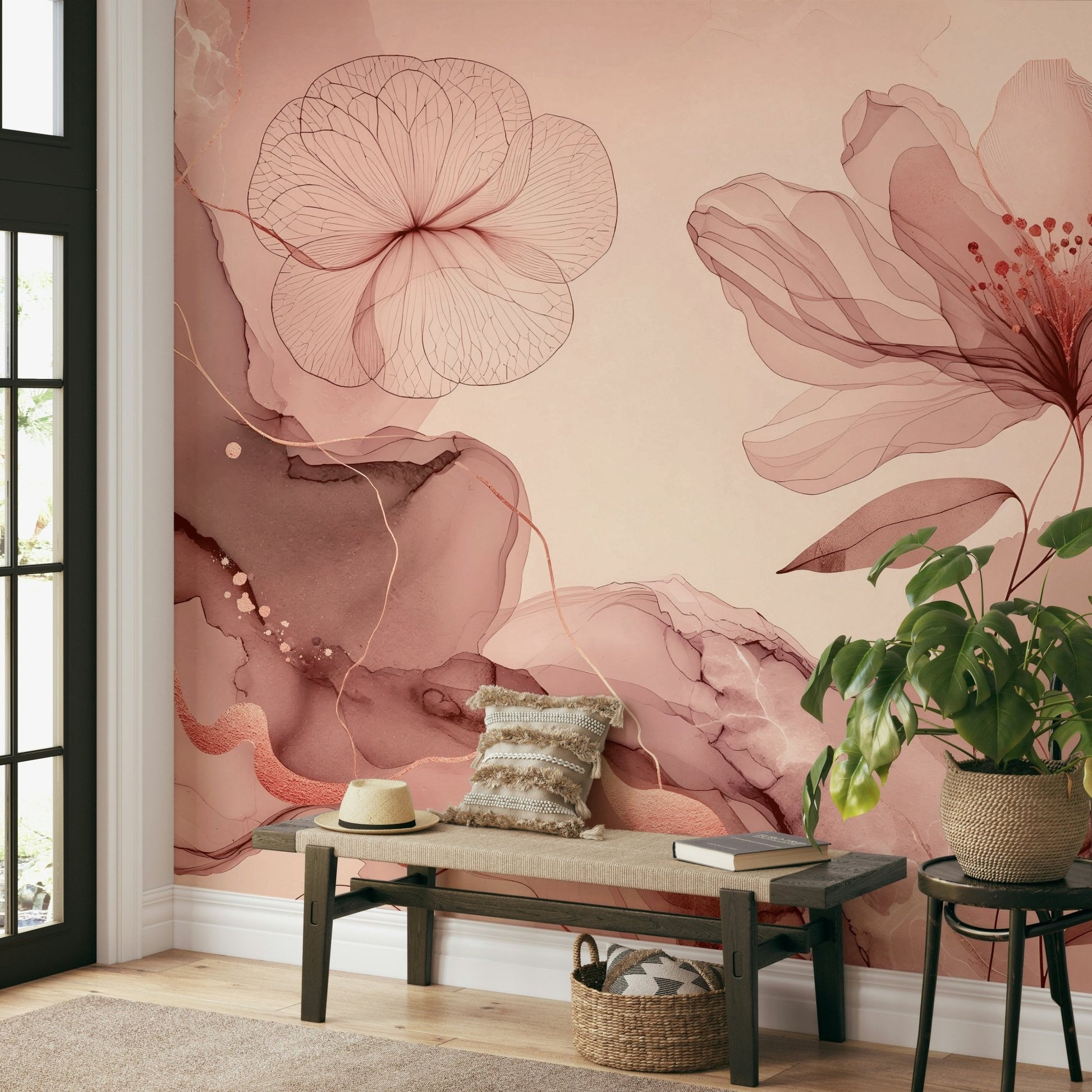 A graceful subtle pattern wall mural in soft tones.


