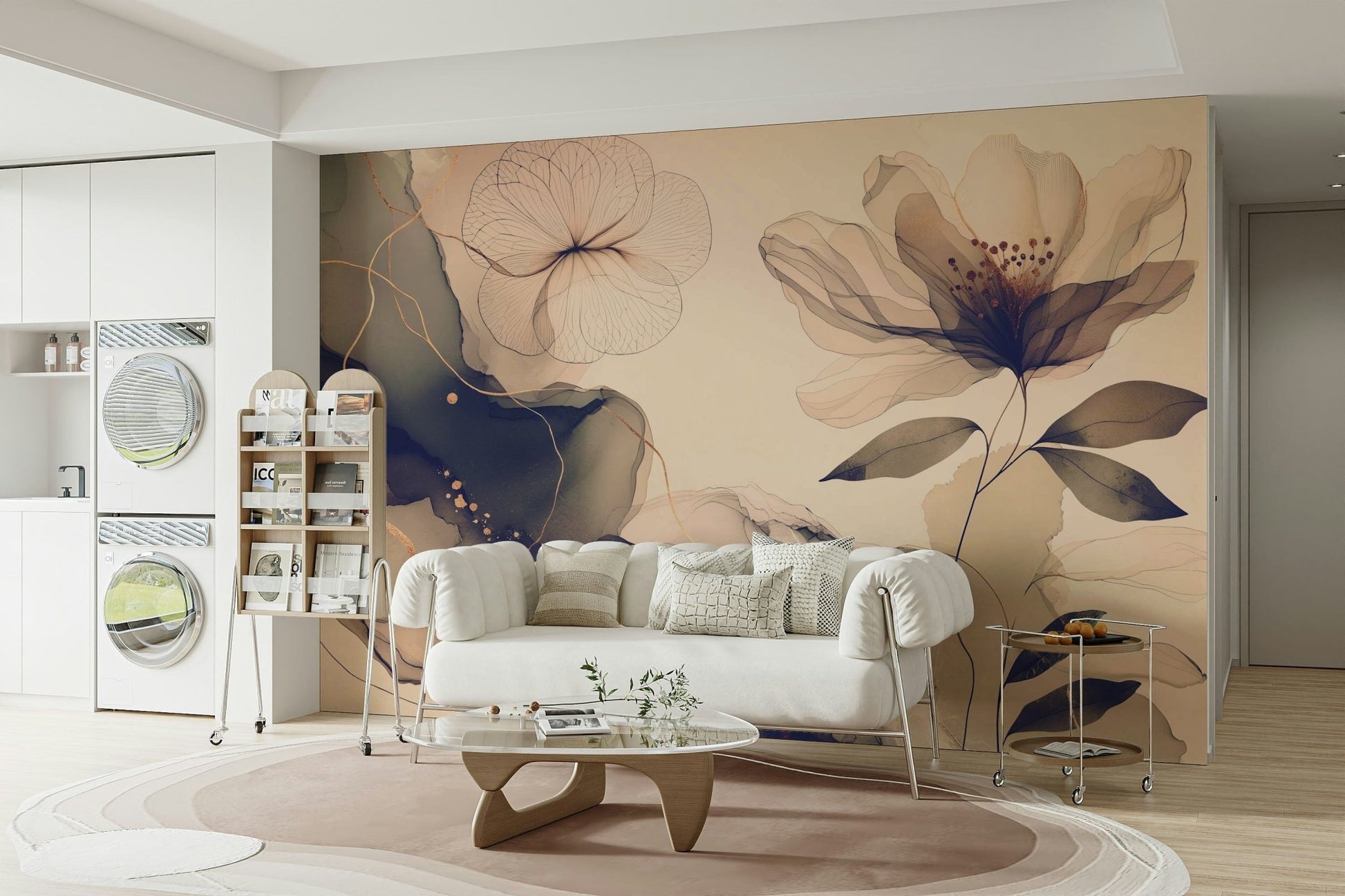 A charming sepia garden mural for stylish wallpaper.

