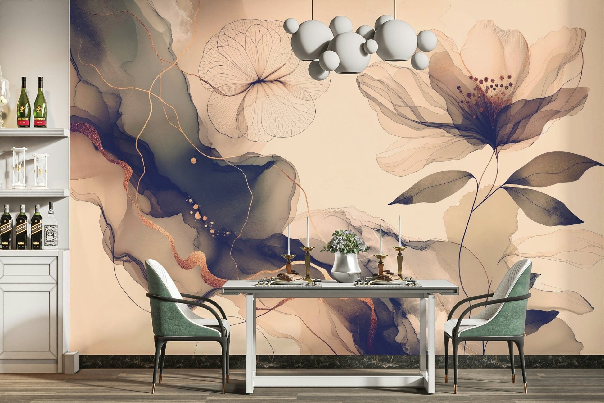 A classic vintage wallpaper for walls in sage and sepia.

