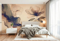 A beautiful sepia floral wallpaper mural with subtle sage tones.

