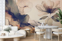 A graceful sage flower wall mural in soft, sepia tones.

