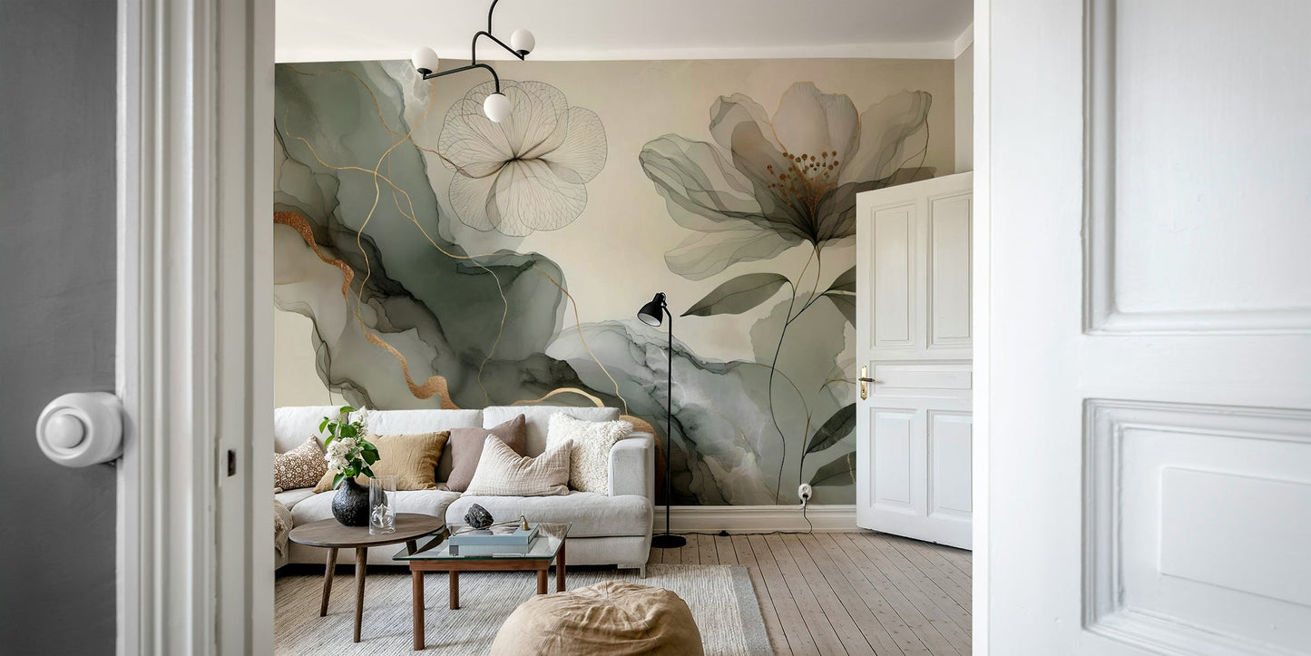 Lush sage garden mural for a calming atmosphere

