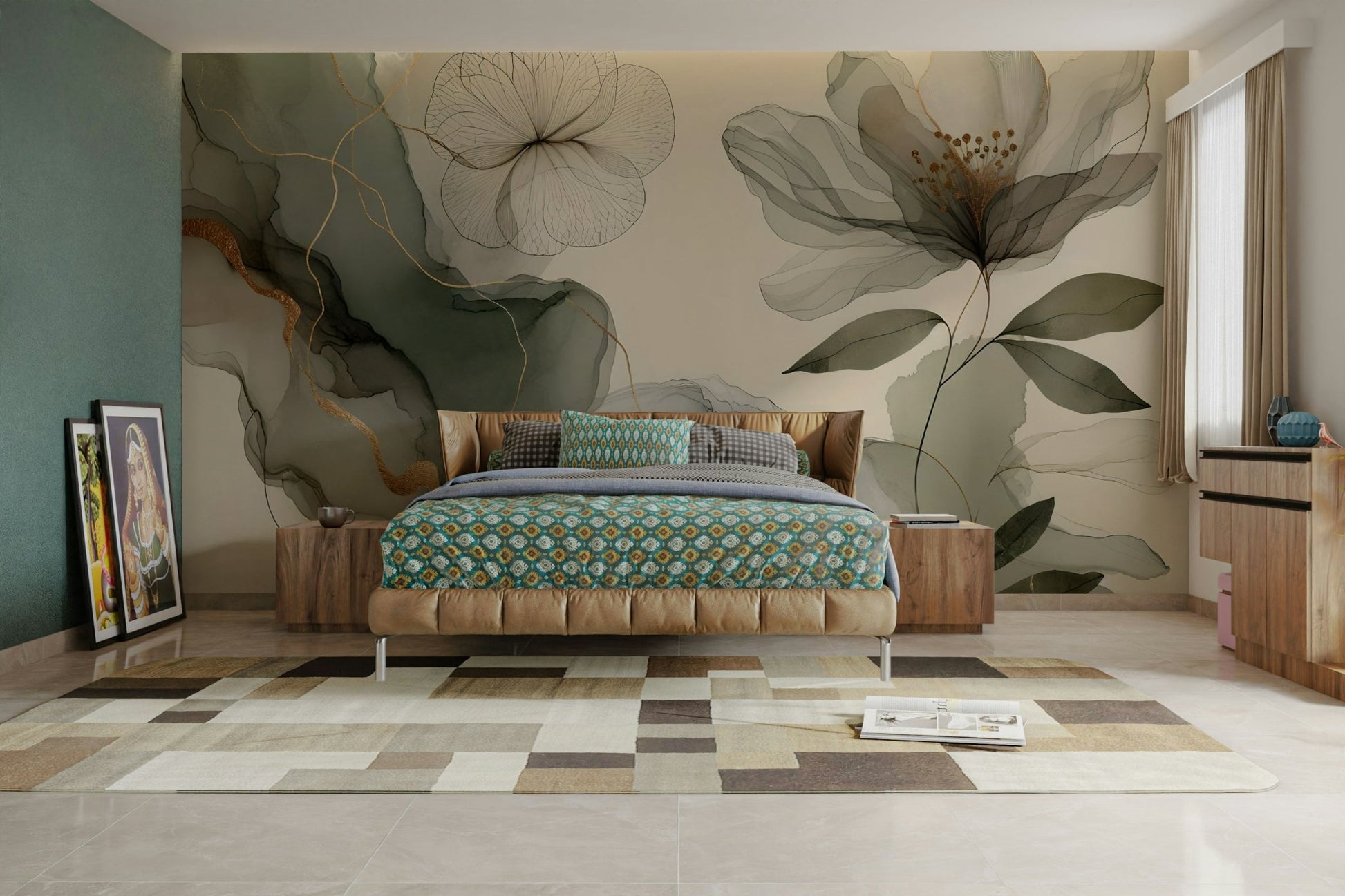 Dreamy sage garden wall mural for serene interiors

