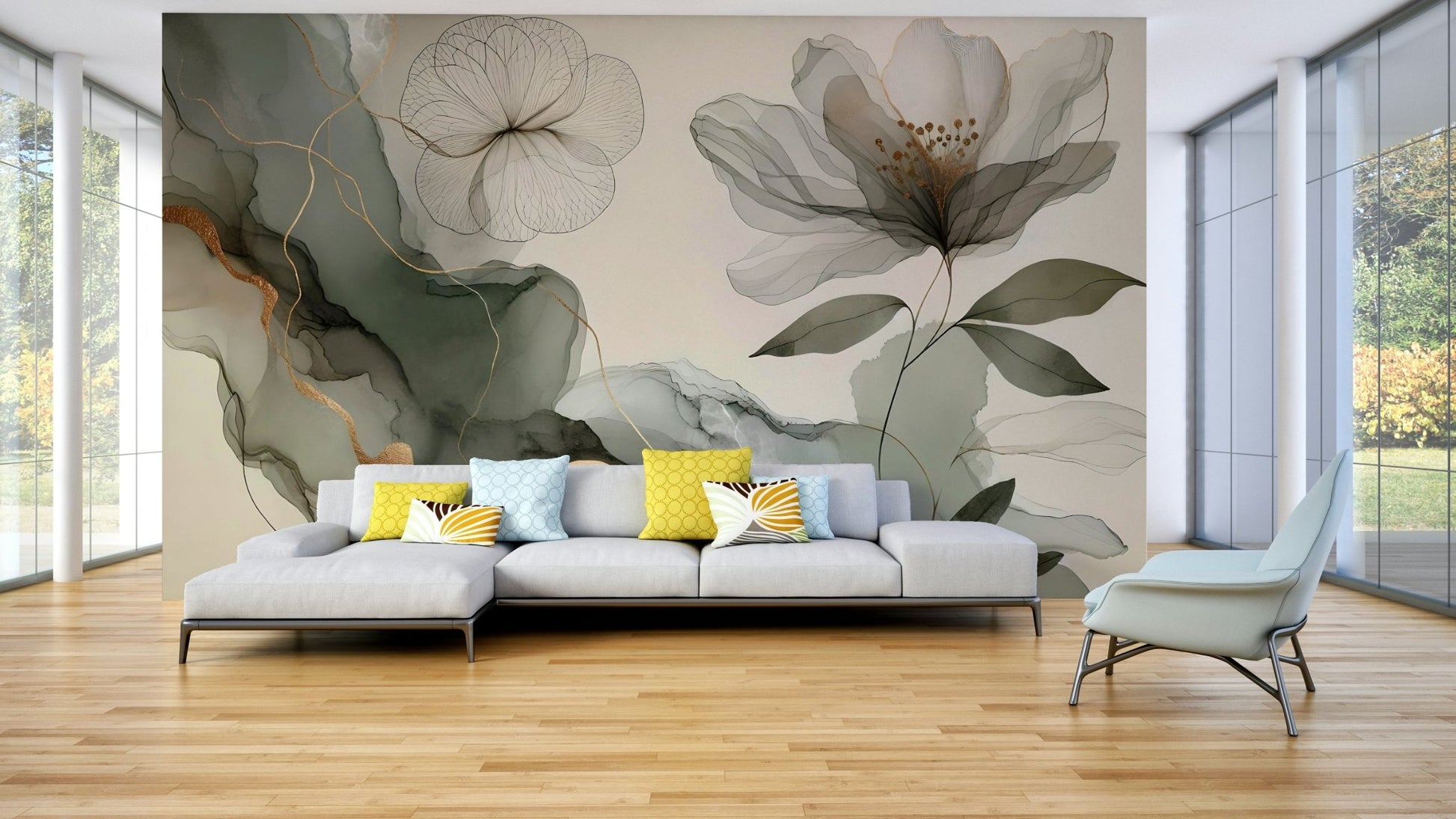Beautiful sage garden wall mural for interior design

