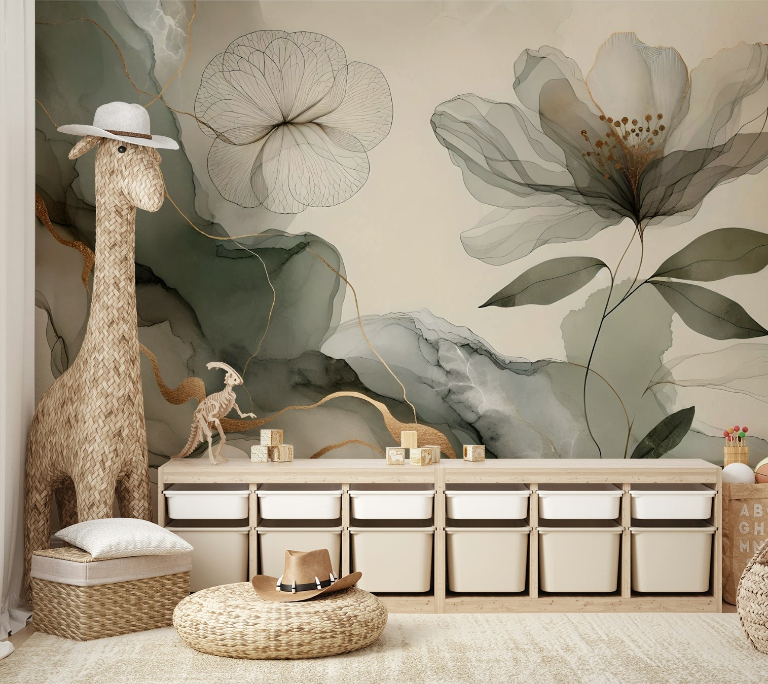 Tranquil sage garden wall mural for living rooms

