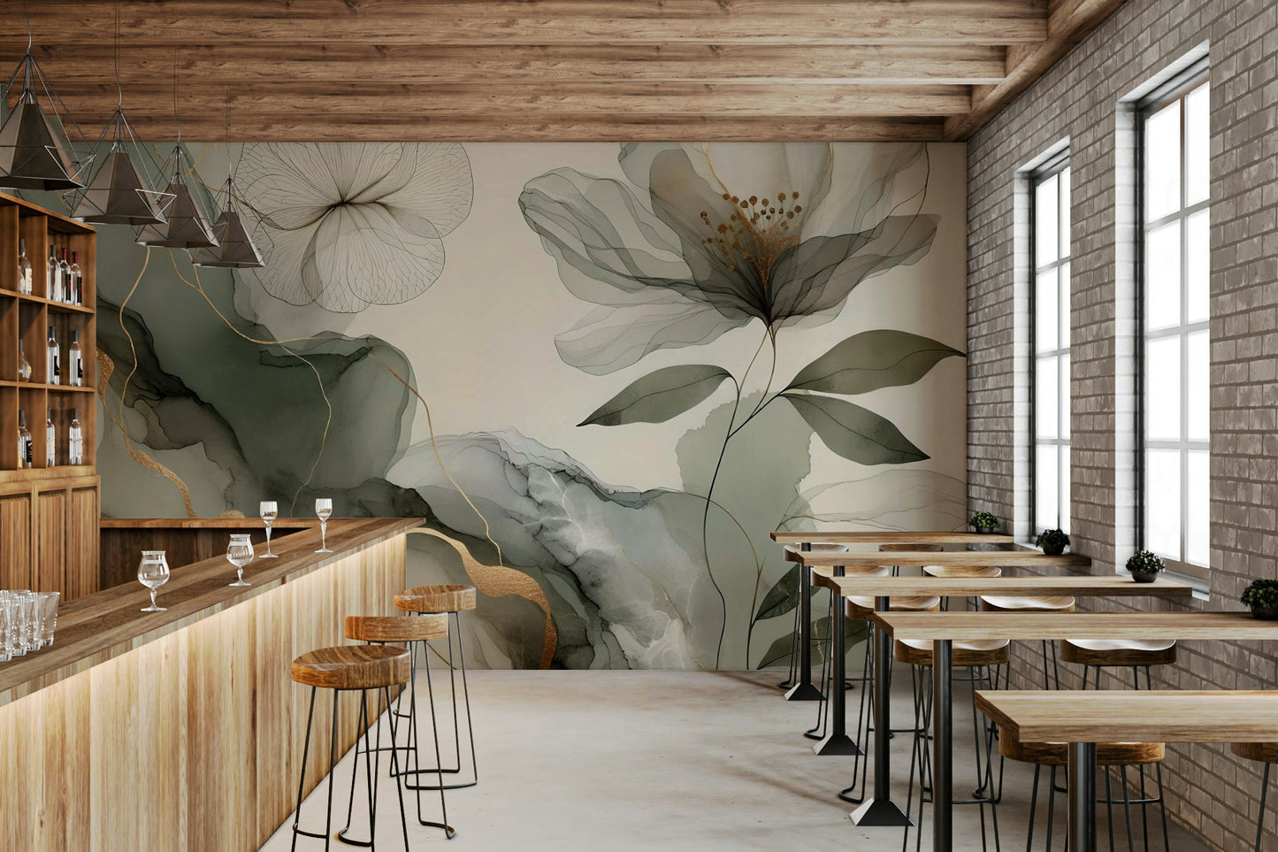 Elegant sage garden mural to enhance any room


