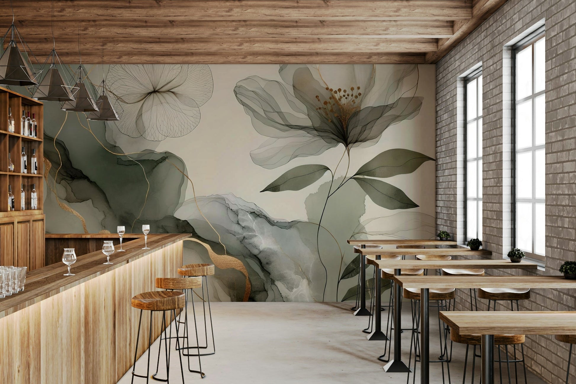 Elegant sage garden mural to enhance any room

