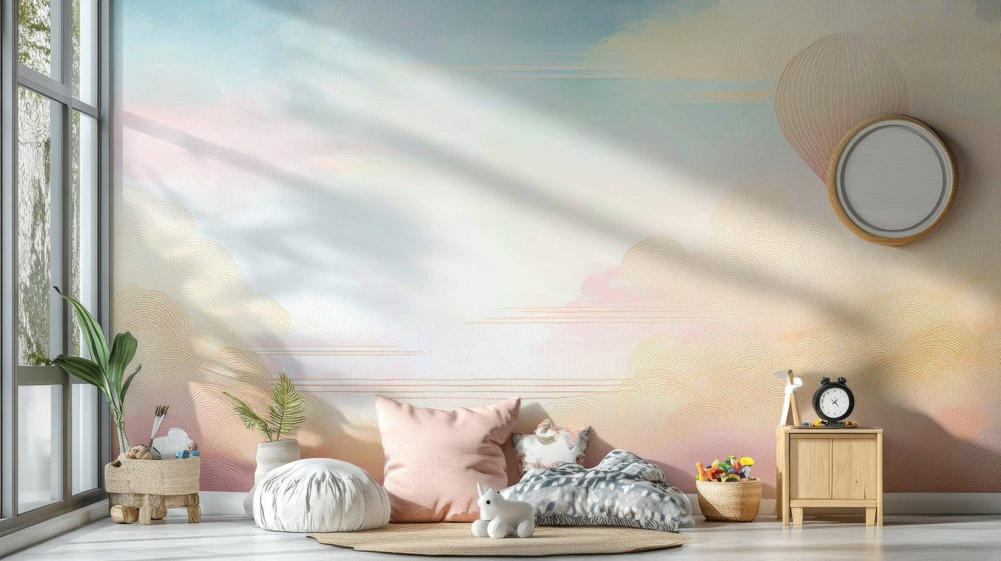 Dreamy Sky Wall Mural with Clouds and Stars Effect, GD1666