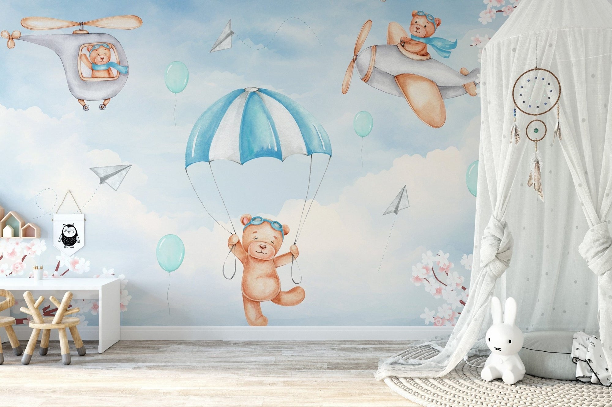 Dreamy teddy bear adventure in the sky wallpaper, C63