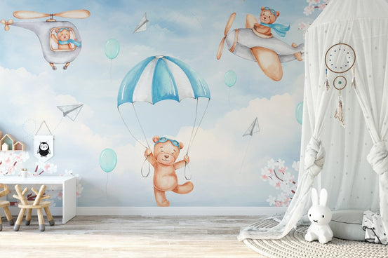Dreamy teddy bear adventure in the sky wallpaper, C63