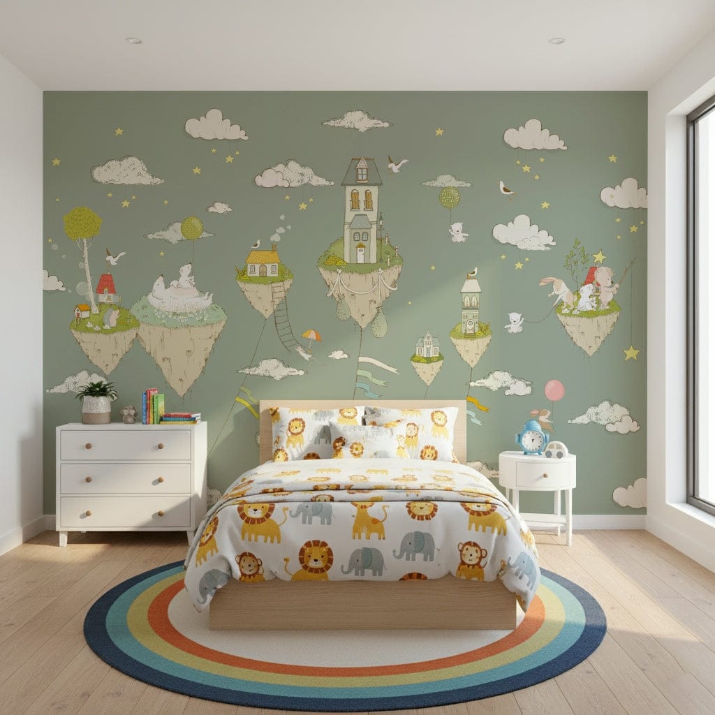 An artistic soft focus mural on minimalist wallpaper.
