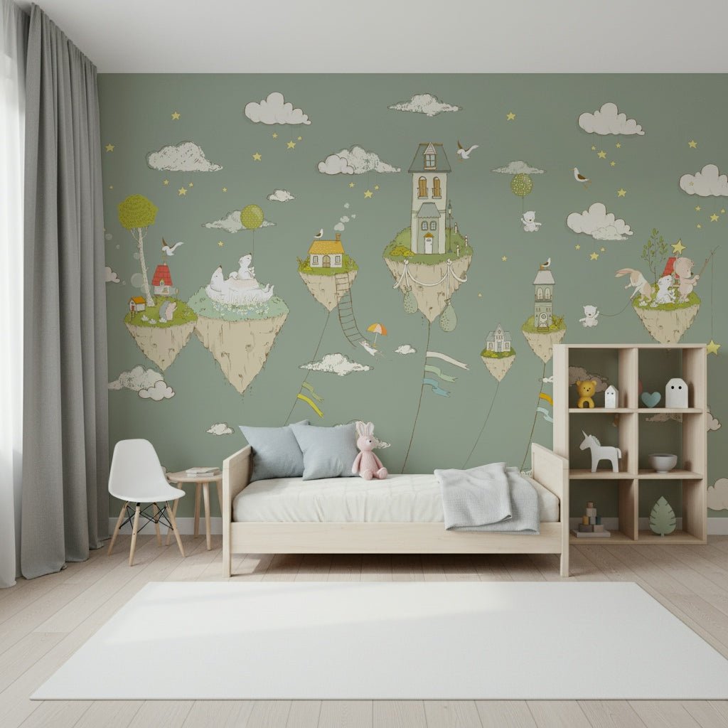 A calming abstract design wallpaper mural that defines a space.