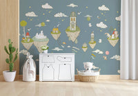 A graceful subtle pattern wall mural in cool, tranquil tones.