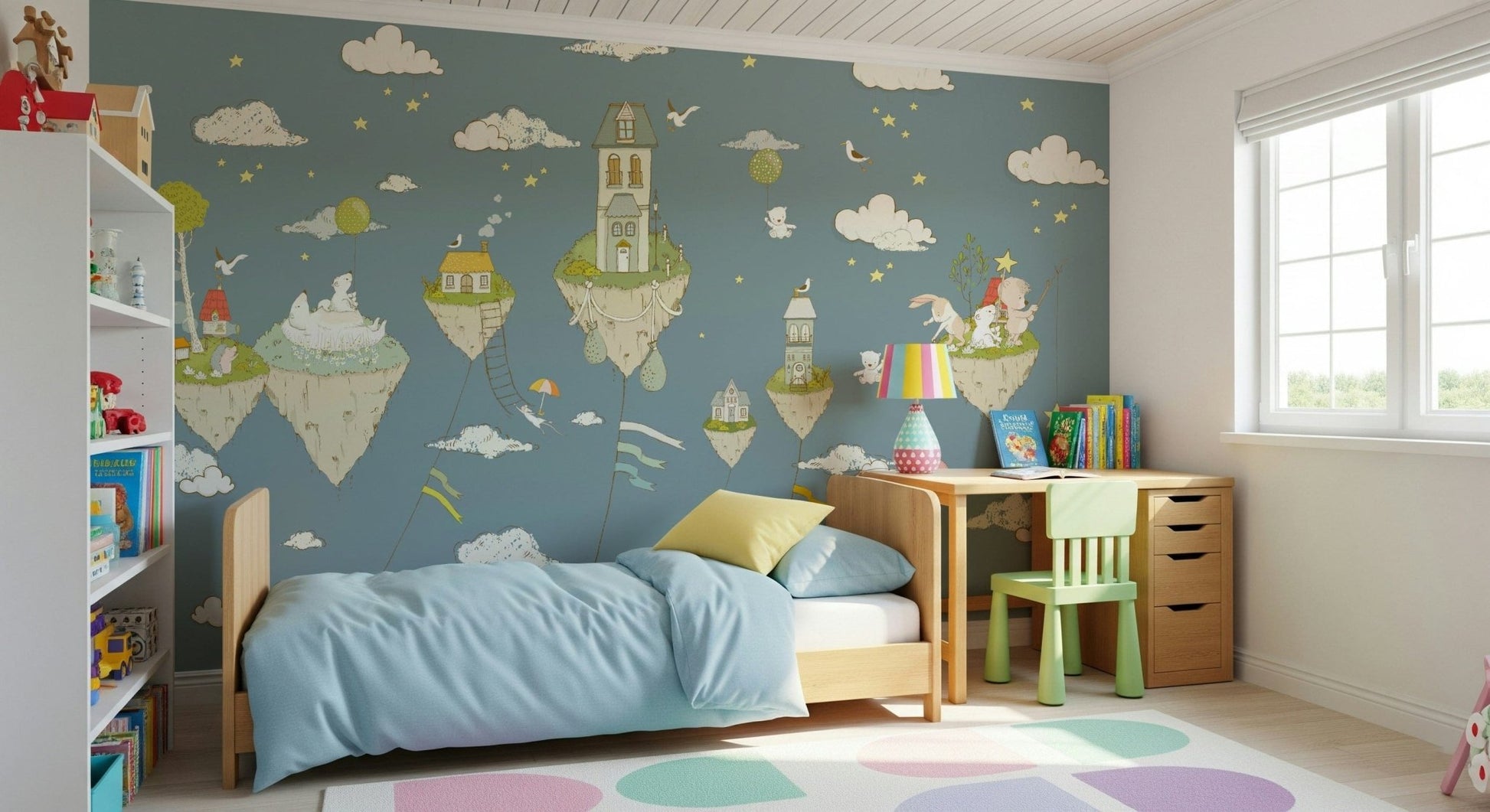 An artistic soft focus mural on minimalist wallpaper.