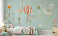 A peaceful modern abstract mural on decorative wallpaper.