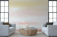 Soft watercolor strokes from dreamy sky Wall Mural flow into this bright dining space .