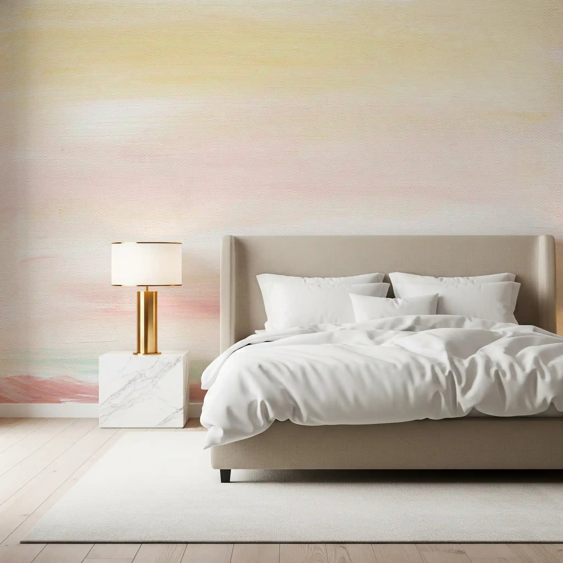 Expansive hazy sky of dreamy sky Wall Mural on a feature wall within a Bedroom.