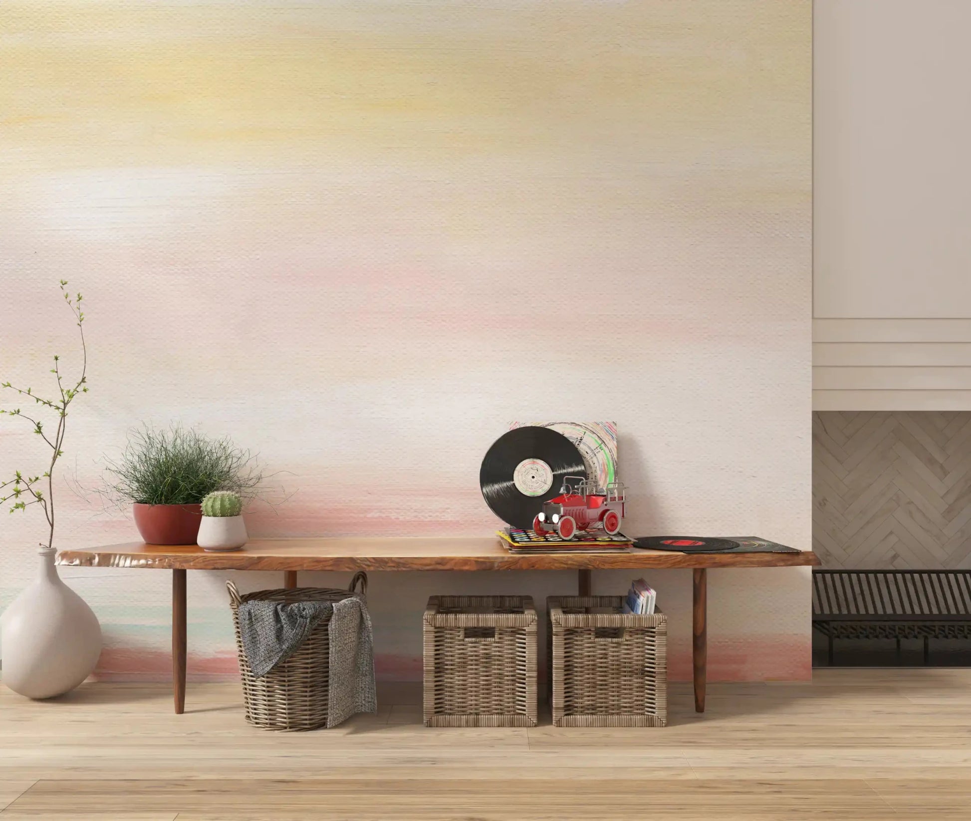 dreamy sky Wall Mural creates a gentle atmosphere in this bright living space Corner 