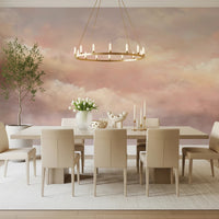 Elegant dining area with Dreamy Sky Warm Sunset Wall Mural in rosy mist hues