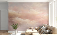 Sofa corner finished with Dreamy Sky Warm Sunset Wall Mural in cloudlike layers