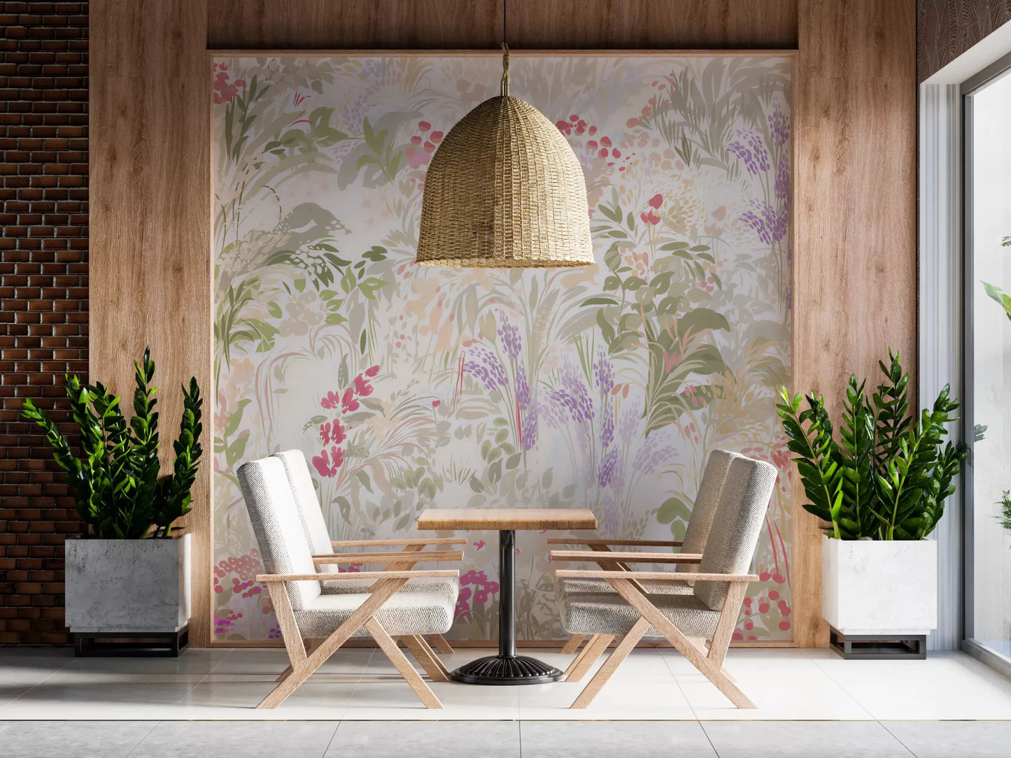 Pink berries and lavender stalks scatter loosely across this wildflower wall mural
GD9500