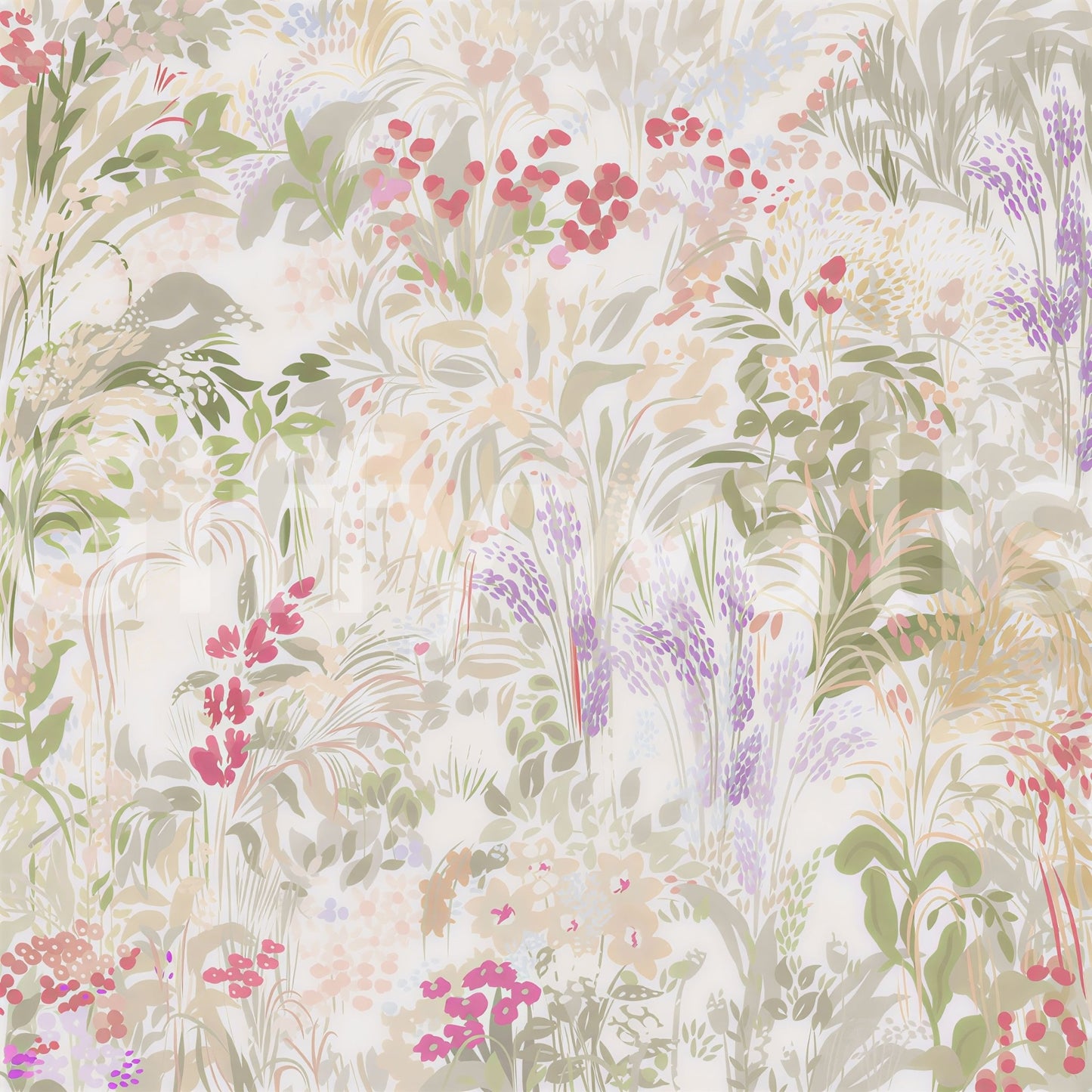 Loose meadow scatter creates a dreamy mood throughout the pastel wall muralGD9500