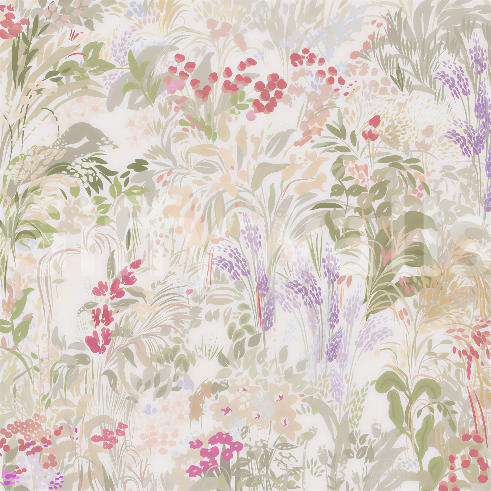 Loose meadow scatter creates a dreamy mood throughout the pastel wall muralGD9500
