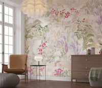 Coral, dusty pink, and pale yellow blooms fill the lower half of the wall muralGD9500