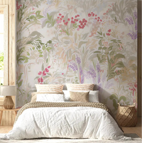 Calm bedroom wears the Dreamy Wildflower Meadow wall mural across one GD9500
